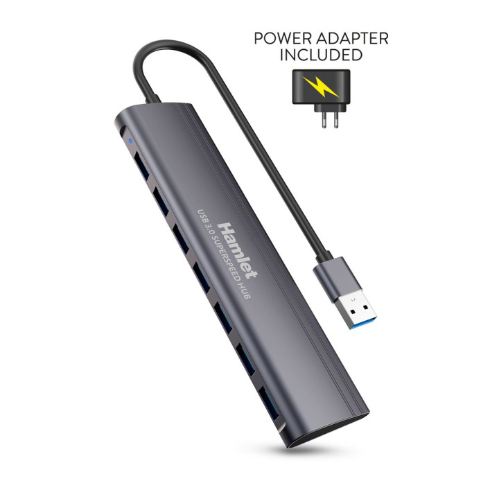 HAMLET HUB USB 3.0 7 PORTE CON ALIMENTATORE 5V 2A